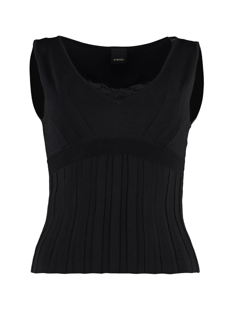 Pinko Bunkai Ribbed Knit Top - black