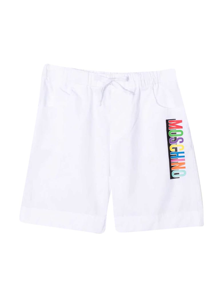 Moschino White Teen Bermuda With Multicolor Print - Bianco