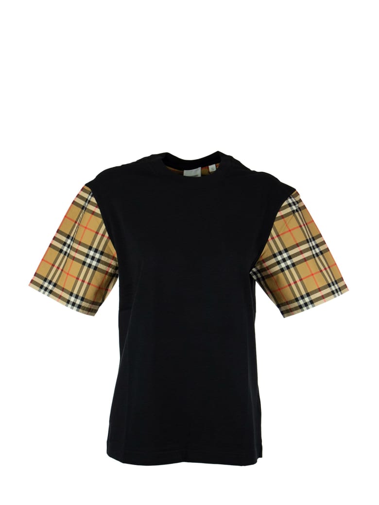 Burberry Serra - Vintage Check Sleeve Cotton T-shirt - Black