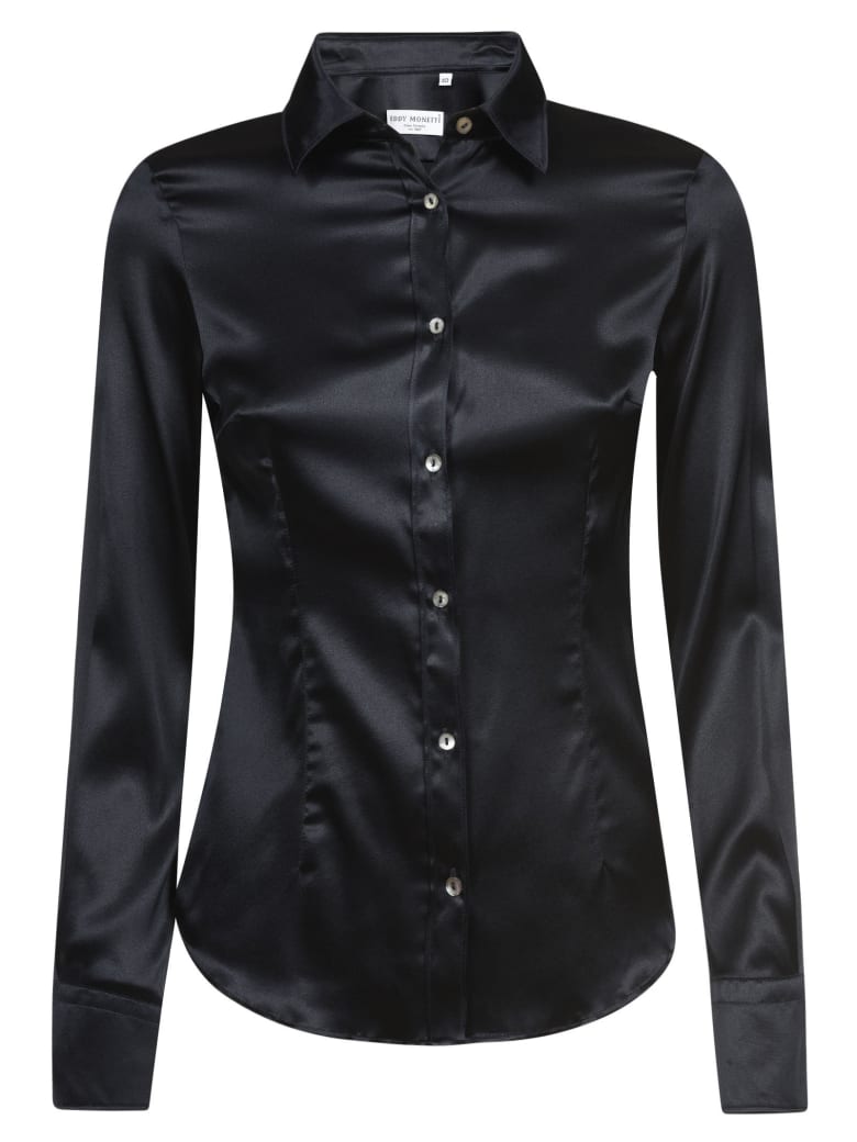 Eddy Monetti Plain Silk Shirt - Black