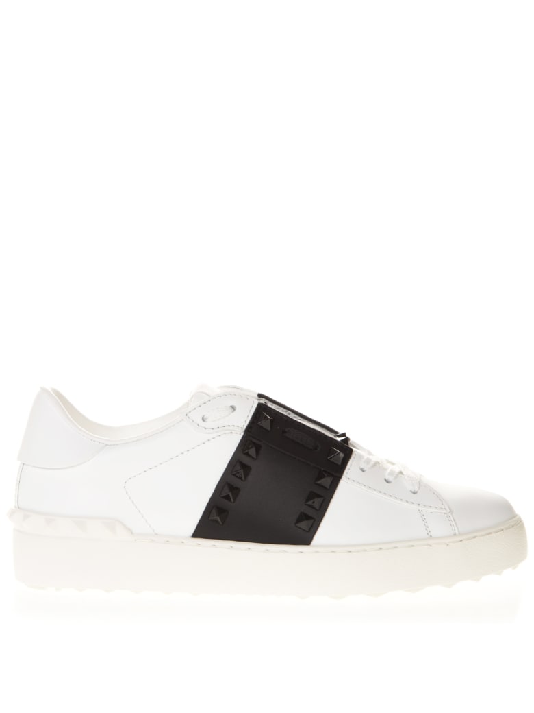 Valentino Garavani White & Black Leather Studs Sneaker - Nero