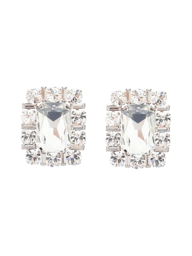 Alessandra Rich Square Crystal Clips Earrings - CRYSTAL SILVER (Silver)