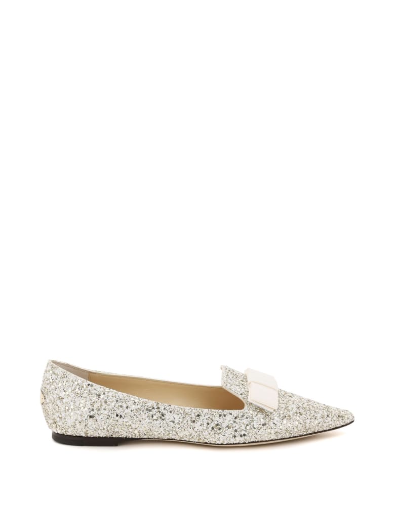 Jimmy Choo Gala Glitter Ballet Flats - MOON SAND (White)