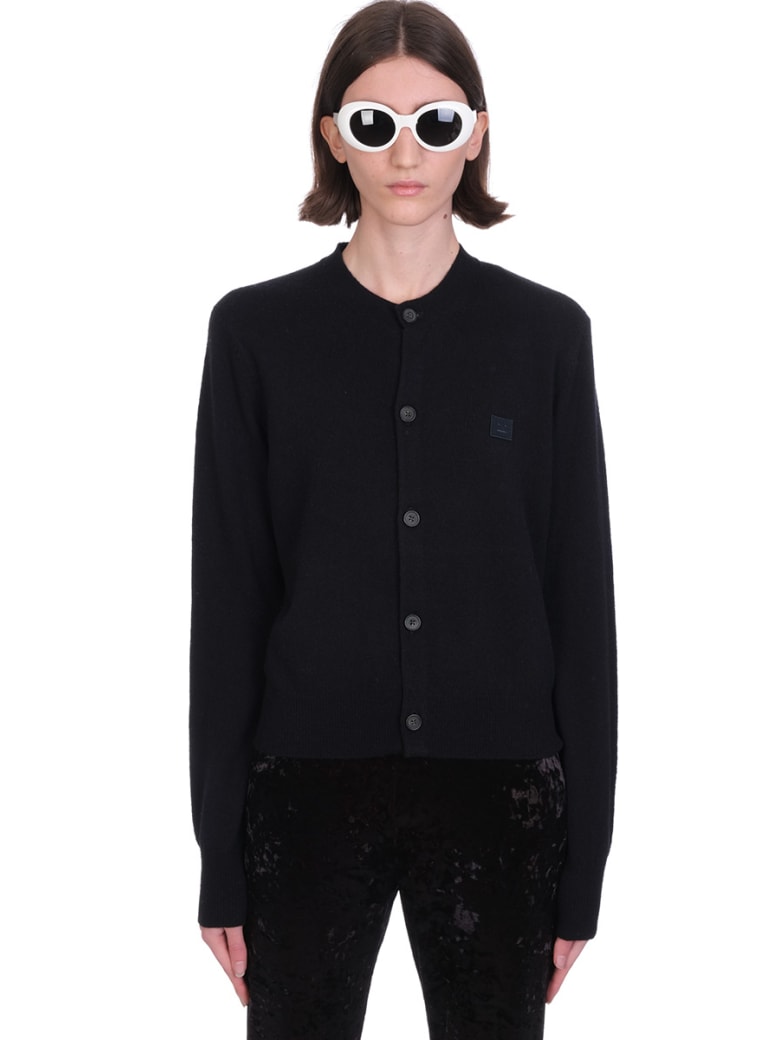 Acne Studios Keva Face Cardigan In Black Wool - black