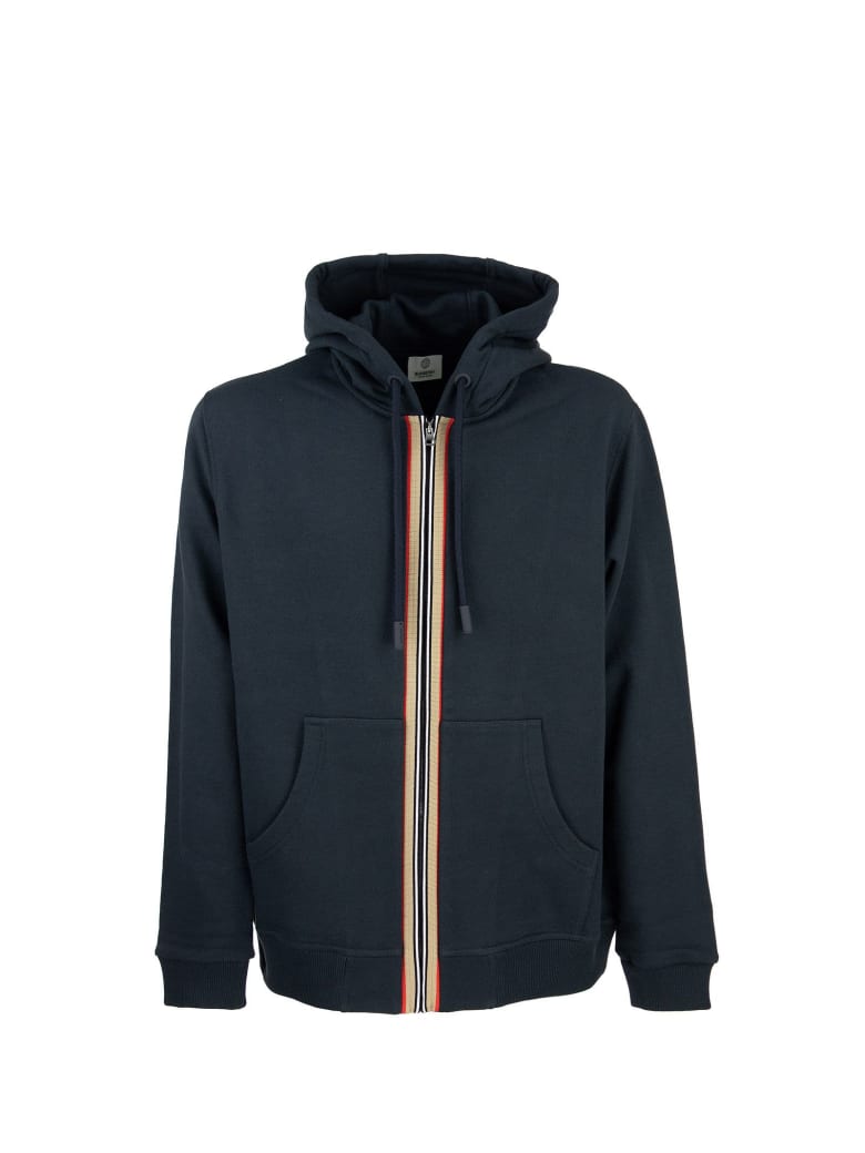 Burberry Lexington - Cotton Sweatshirt With Hood And Iconic Striped Detail - Navy