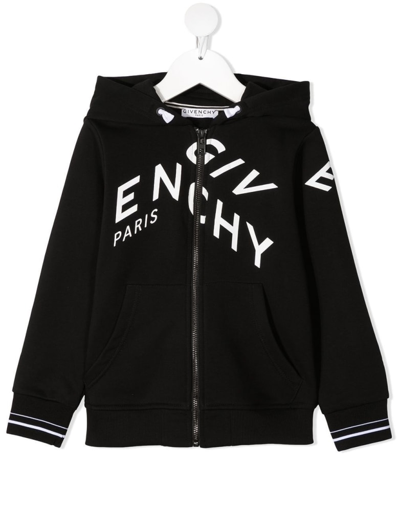 Givenchy Black Jersey Hoodie With Logo Print - Nero