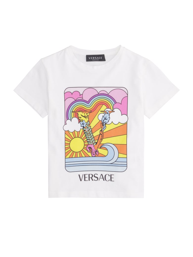 Young Versace Printed Cotton T-shirt - White