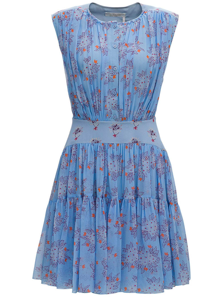 Chloé Floral Silk Midi Dress - Azzurro