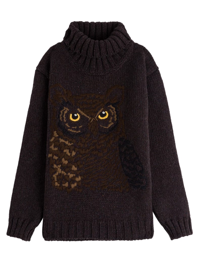 Dolce & Gabbana Wool Blend Sweater With Owl Embroidery - Brown