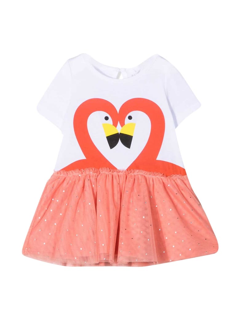 Stella McCartney Kids White Dress With Pink Print - Bianco