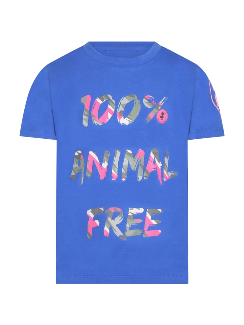 Save the Duck Blue T-shirt For Kids With Writing - Blue