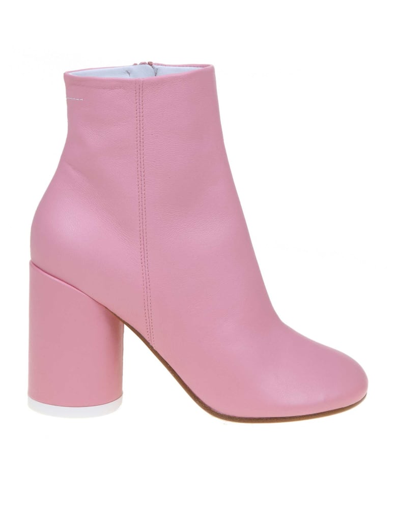 pink leather ankle boots