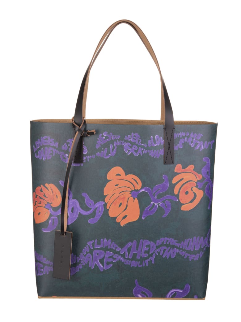Marni Purple Floral Print Shopper Bag - Viola