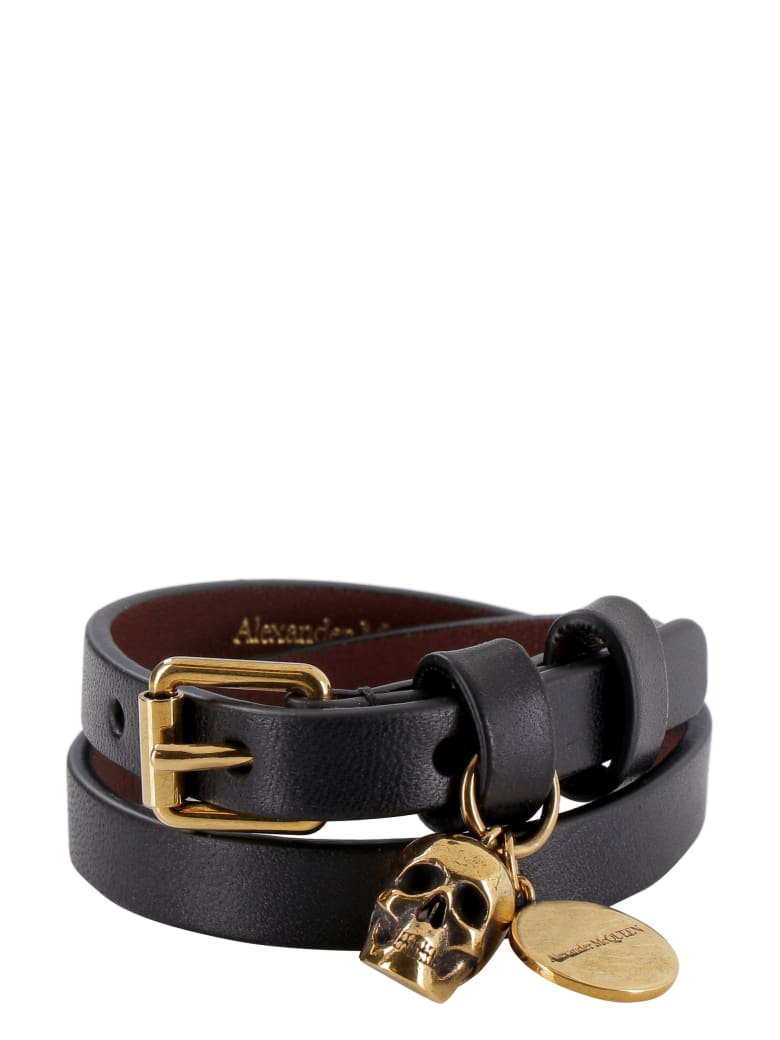 Alexander McQueen Leather Bracelet With Medallion And Skull - black