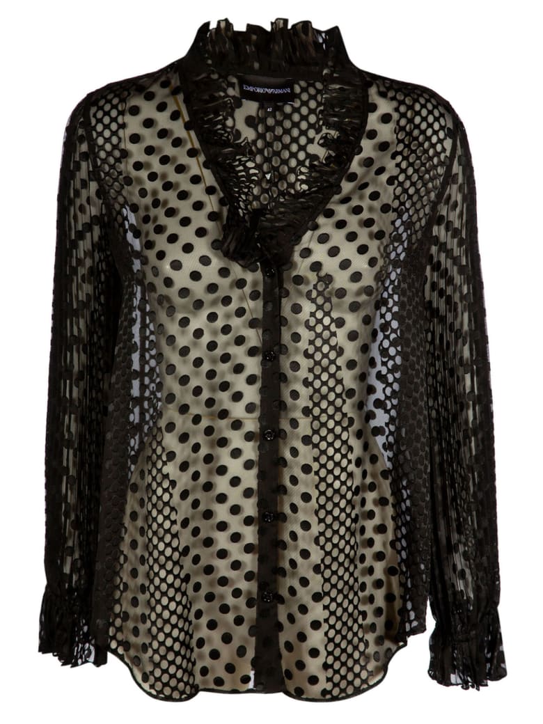 Emporio Armani Lace Ruffled Shirt - Nero
