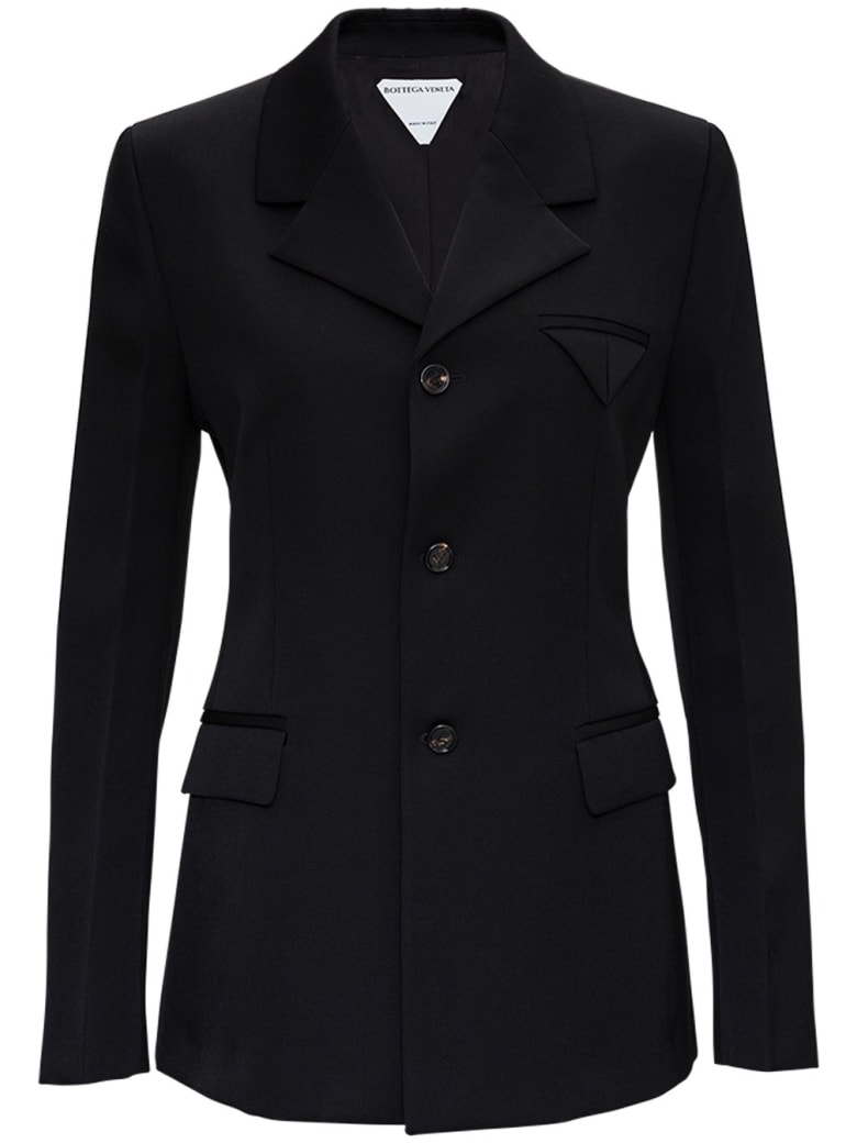 Bottega Veneta Black Single Breasted Wool Blazer - Black