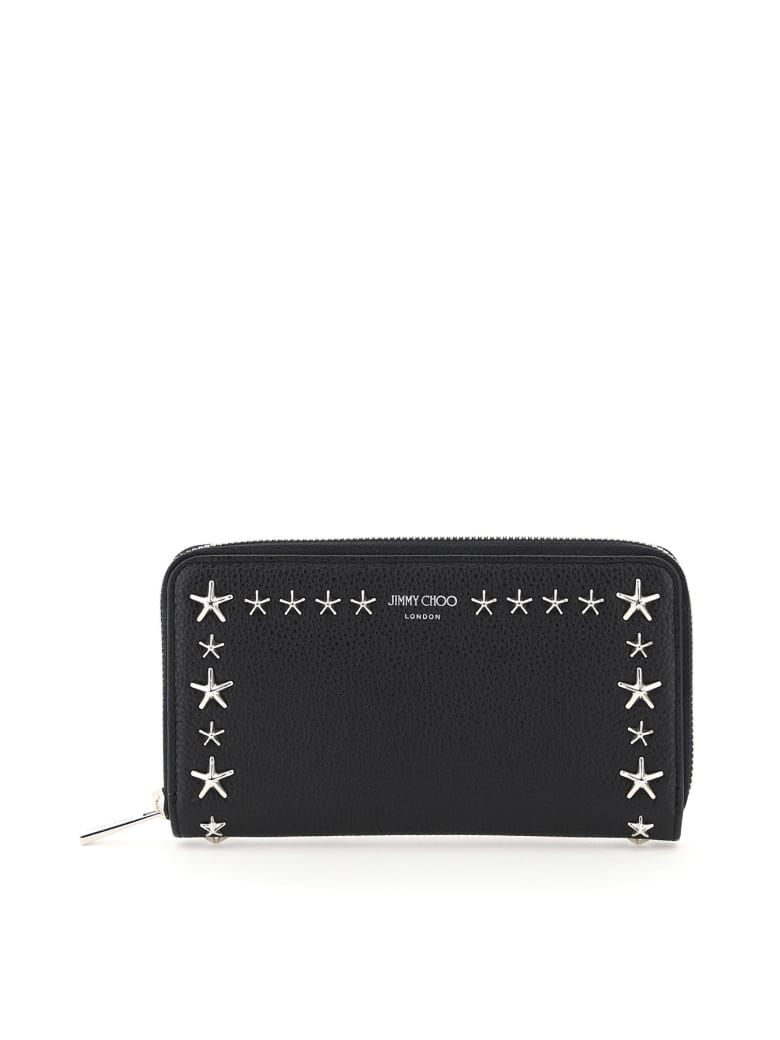 Jimmy Choo Pippa Zip Around Wallet Star Studs - BLACK SILVER (Black)