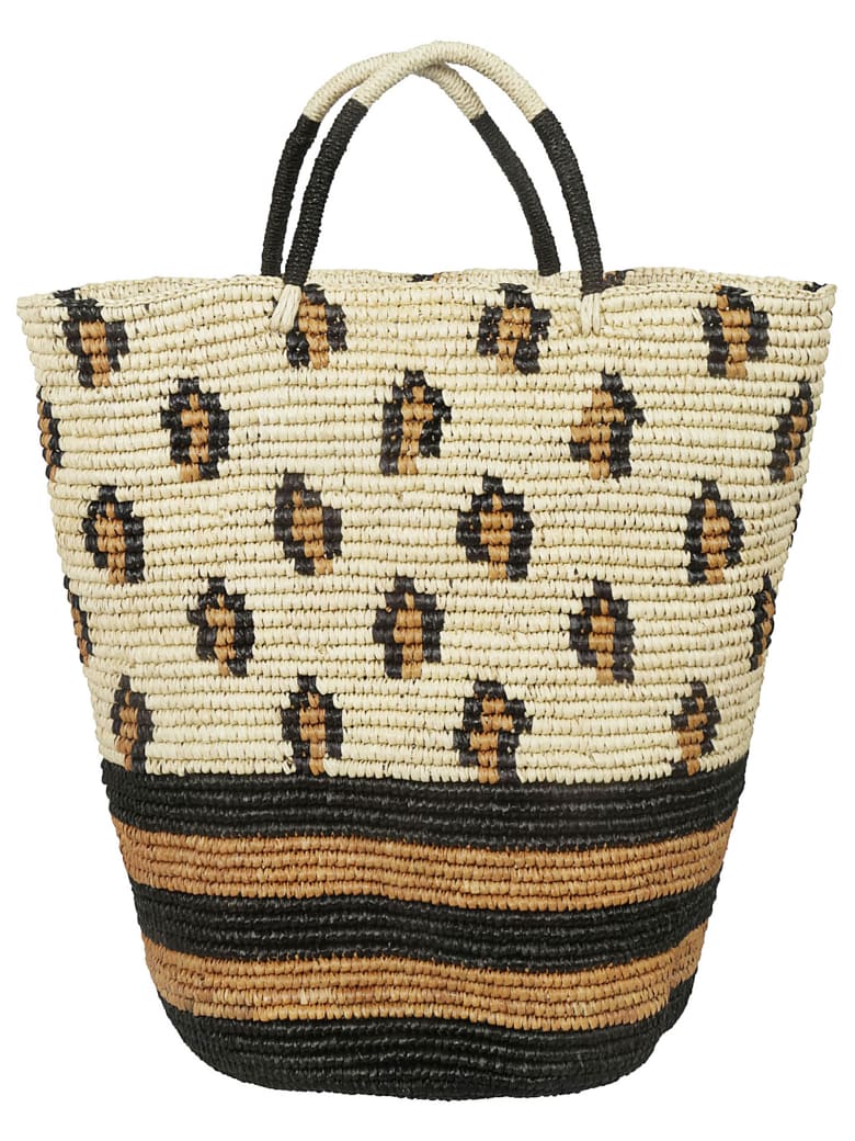 Sensi Studio Patterned Detail Weaved Tote - Natural/Black/Ochre