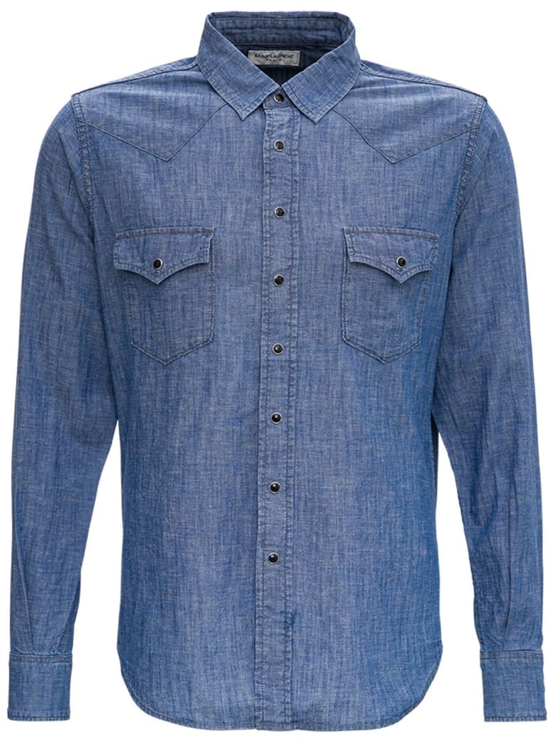 Saint Laurent Classic Western Cotton Blend Shirt - Light blue