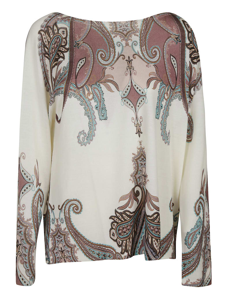 Blumarine Wide Neck Printed Top - Natural