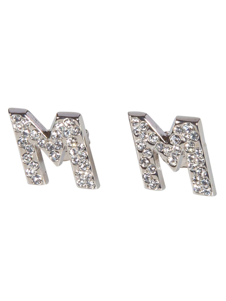 MSGM Crystal Logo Earrings - Silver
