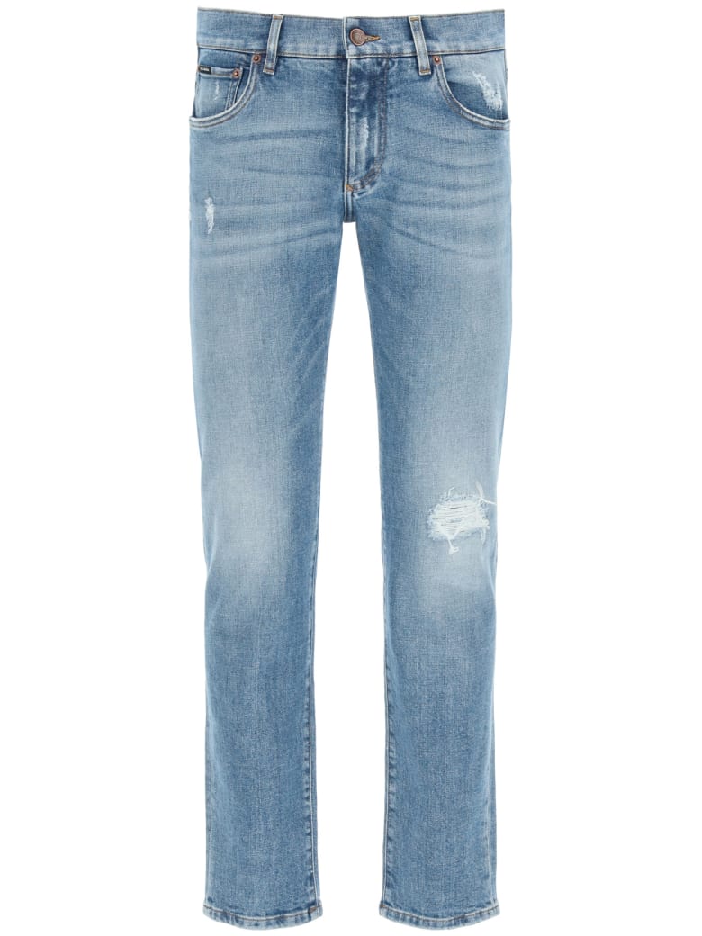 Dolce & Gabbana Slim Fit Jeans With Rips - Blu
