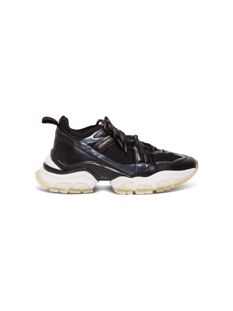 Moncler Sneakers In Black Leather And Mesh - Black