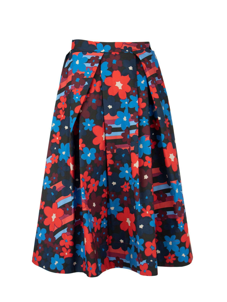 Marni Rainbow Flower Print Cotton Full Skirt - Multicolor