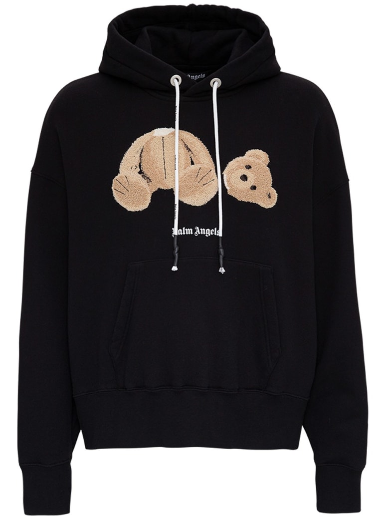 Palm Angels Bear Print Cotton Hoodie - Black
