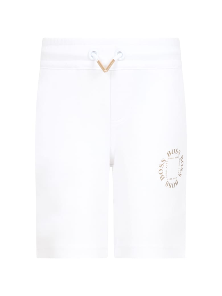 Hugo Boss White Short For Boy With Logos - White