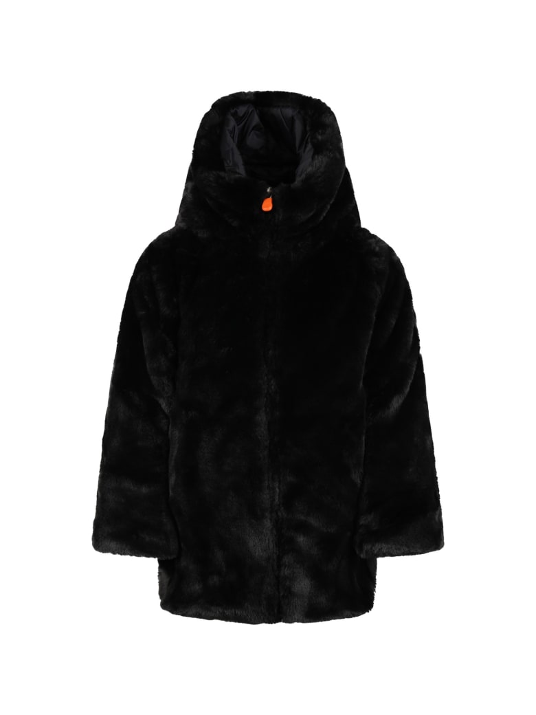 Save the Duck Black Faux Fur For Girl With Iconic Logo - Black