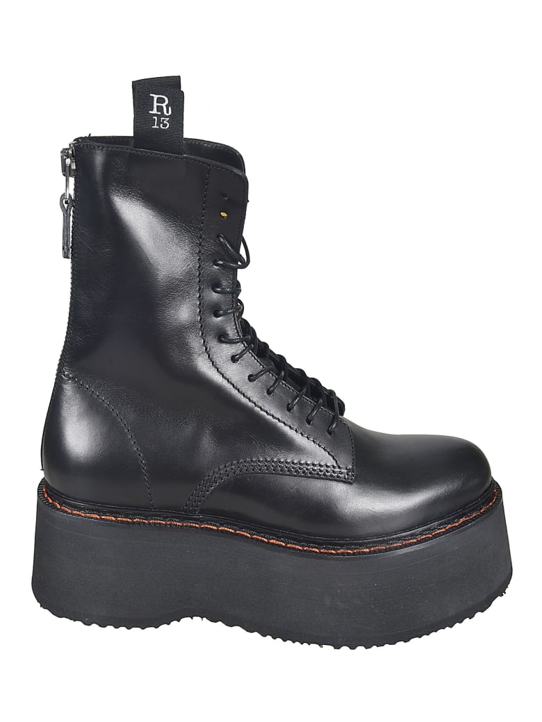 R13 Rear Zipped Lace-up Boots - Black