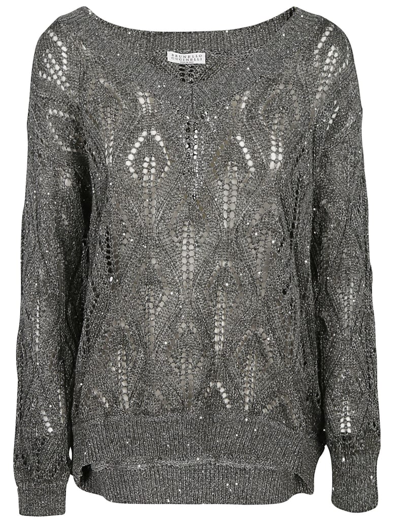 Brunello Cucinelli V-neck Woven Sweater - GREY