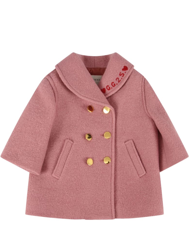 Gucci Pink Coat With Double Gg For Baby 