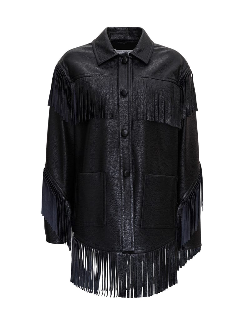 Philosophy di Lorenzo Serafini Leatheret Jacket With Fringes - Black