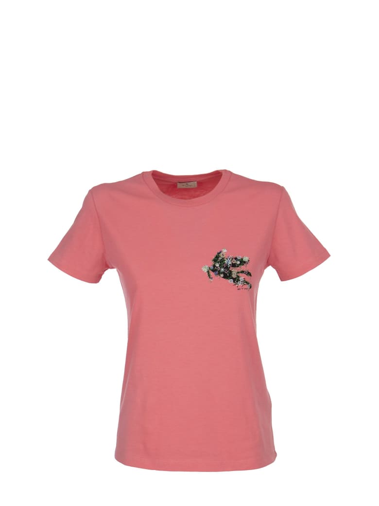 Etro T-shirt With Embroidered Pegaso - Pink