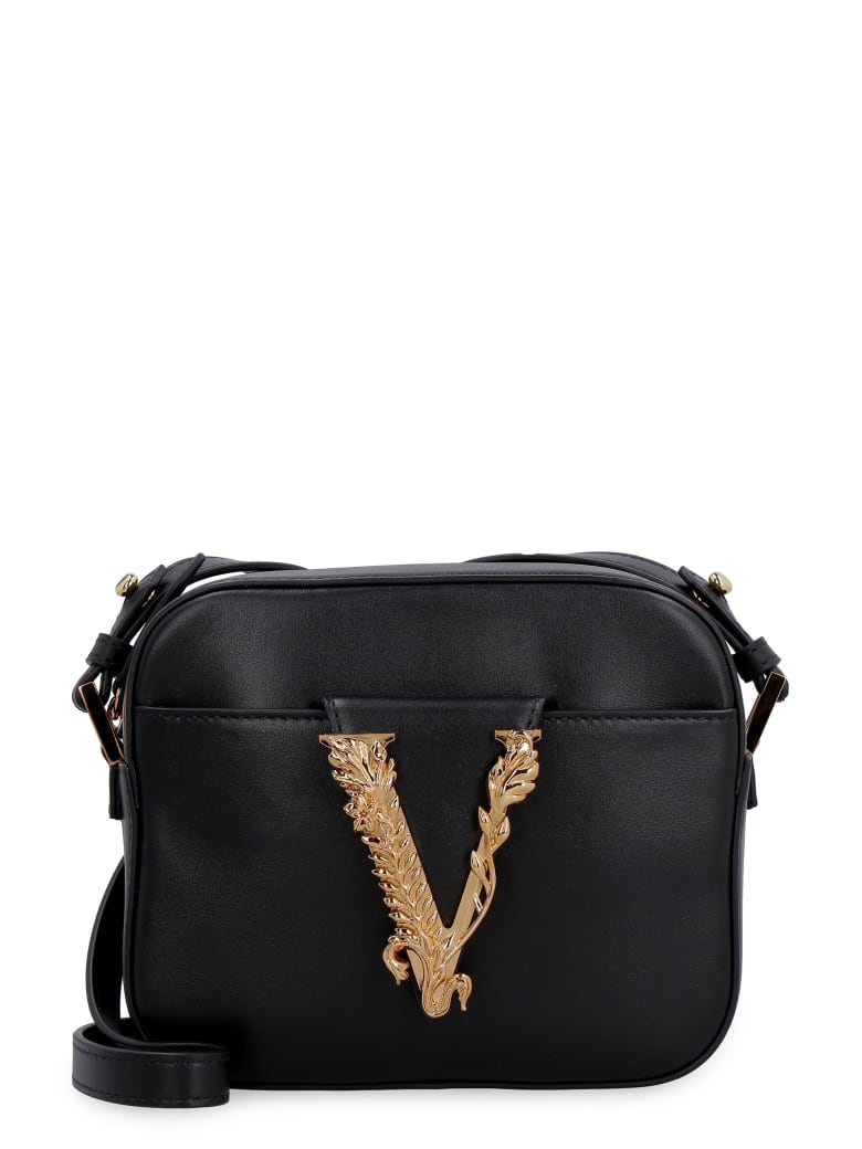 Versace Virtus Leather Crossbody Bag - black