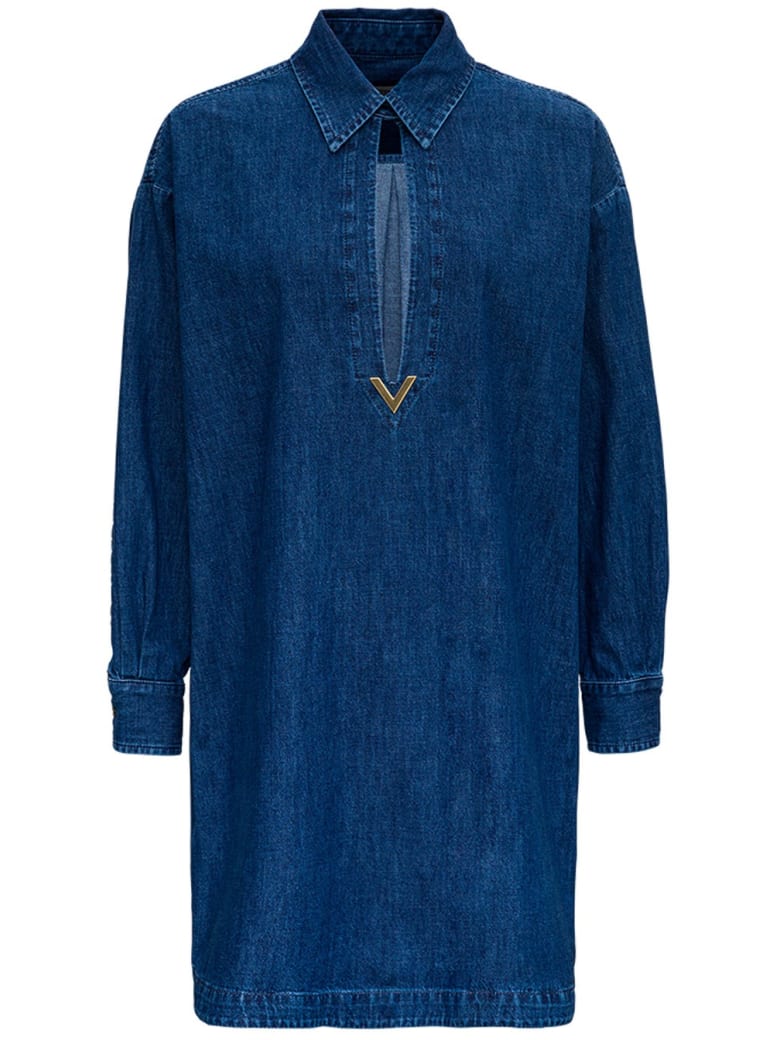 Valentino Kaftan Dress In Denim Chambray V Gold - Blu
