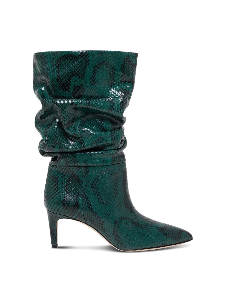 Paris Texas Python Print Leather Ankle Boots - Green