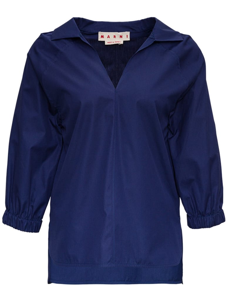 Marni V-neck Cotton Blouse - Blu