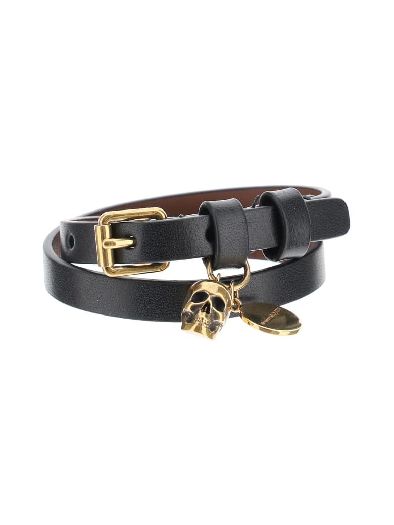 Alexander McQueen Pionier Double Wrap Leather Bracelet - BLACK