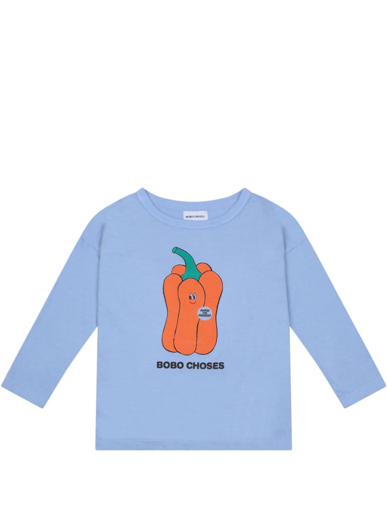 Bobo Choses Light Blue T-shirt For Boy With Pepper - Light Blue