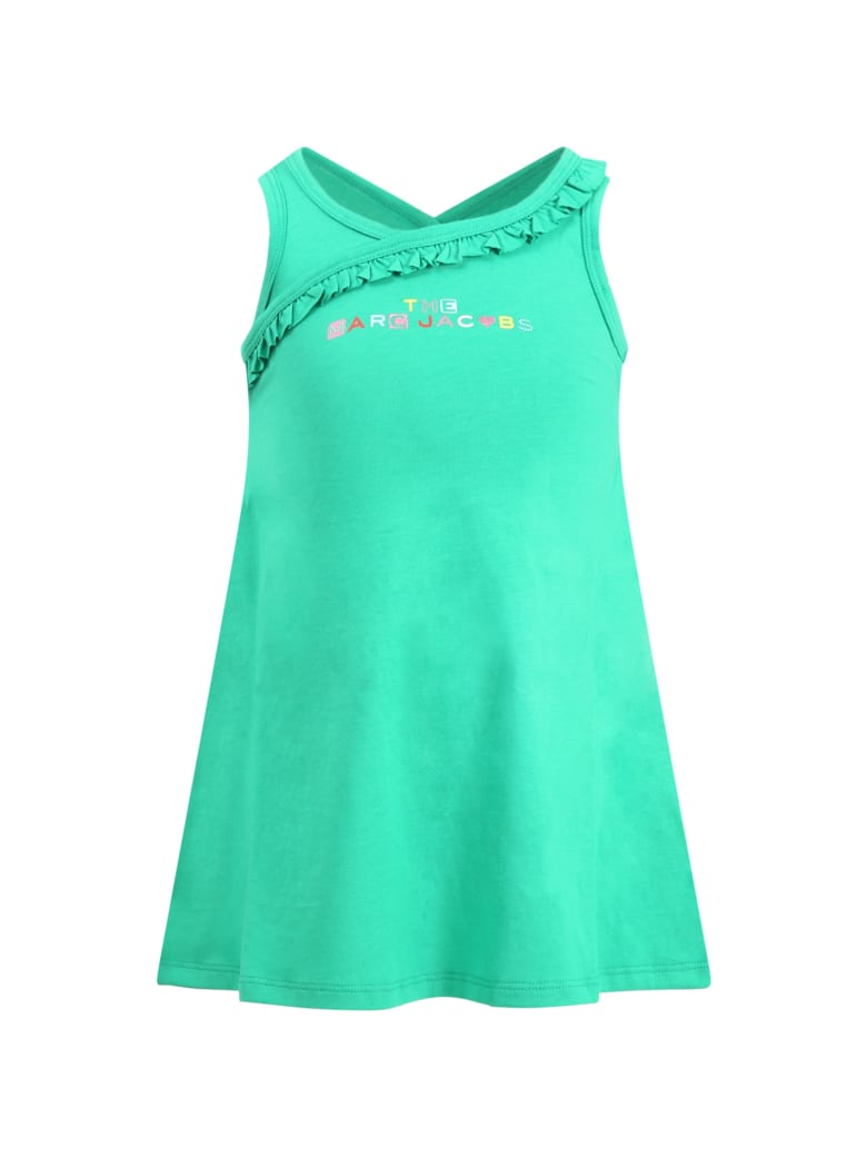 Little Marc Jacobs Green Dress For Girl With Logo - Green
