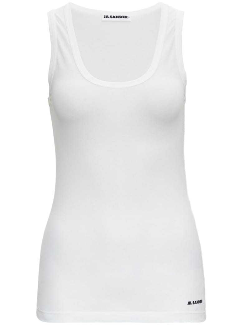 Jil Sander White Cotton Tank Top With Logo - White