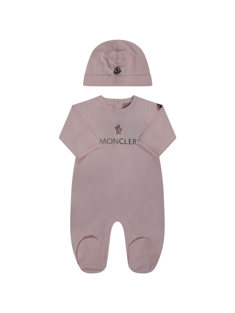 Moncler Pink Suit For Babygirl With Logo - Rosa