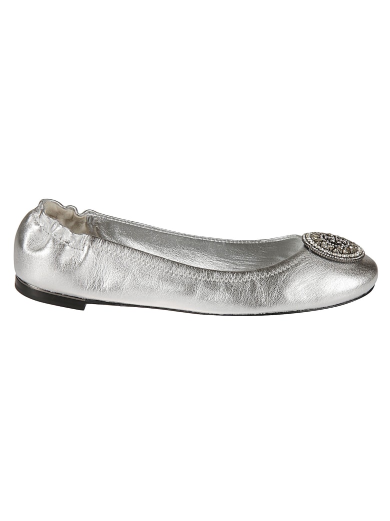 Tory Burch Crystal Logo Ballerinas - Silver