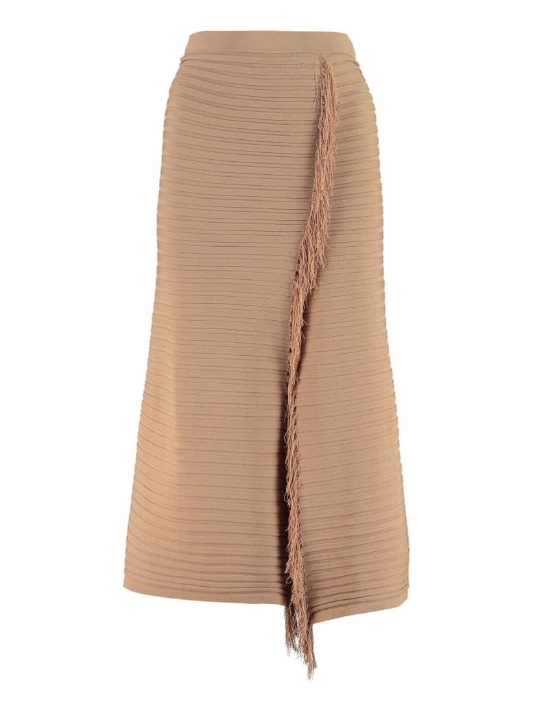 Pinko Pingpong Fringed Knit Skirt - brown