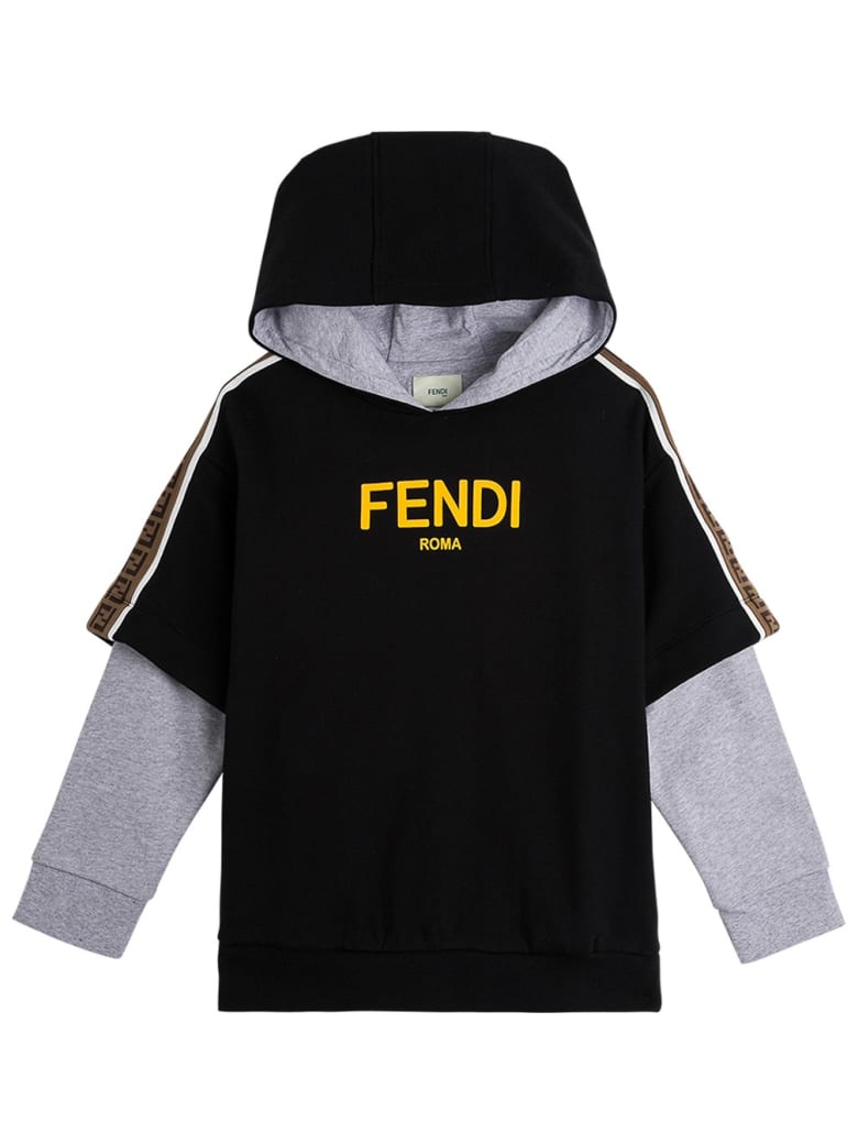 Fendi Bicolor Cotton Hoodie With Logo - Black