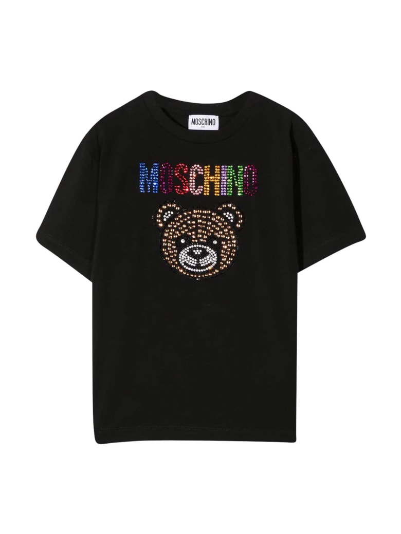 Moschino Black Teen T-shirt With Multicolor Applications - Nero