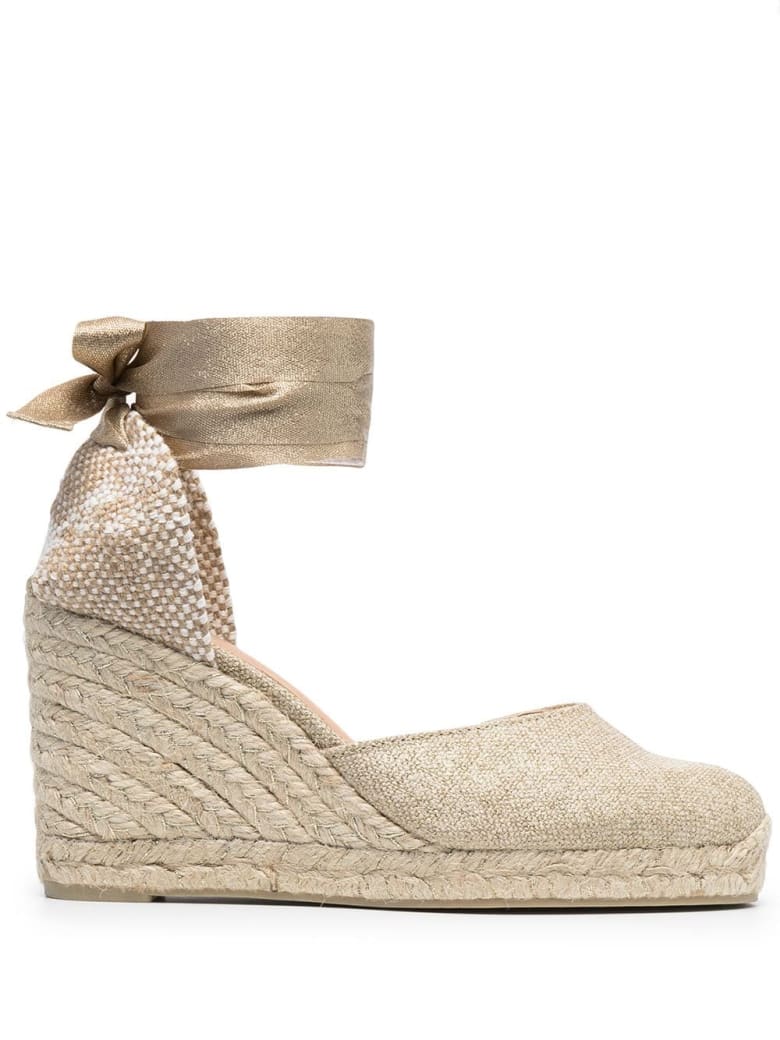 Castañer Beige Linen Espadrilles With Golden Laces - Metallic